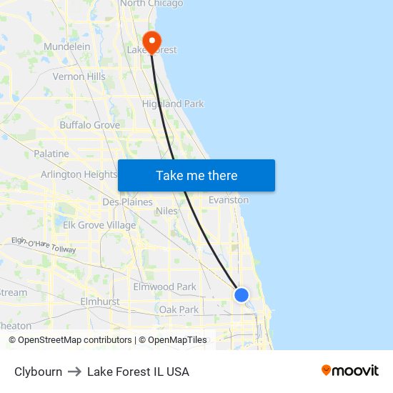 Clybourn to Lake Forest IL USA map