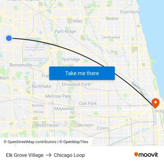 Elk Grove Village to Chicago Loop map