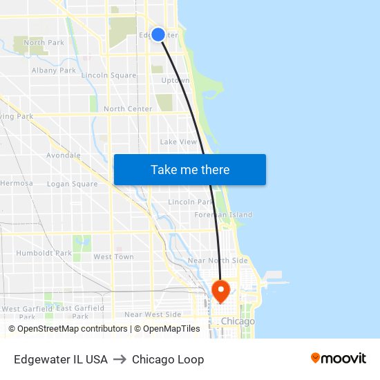 Edgewater IL USA to Chicago Loop map