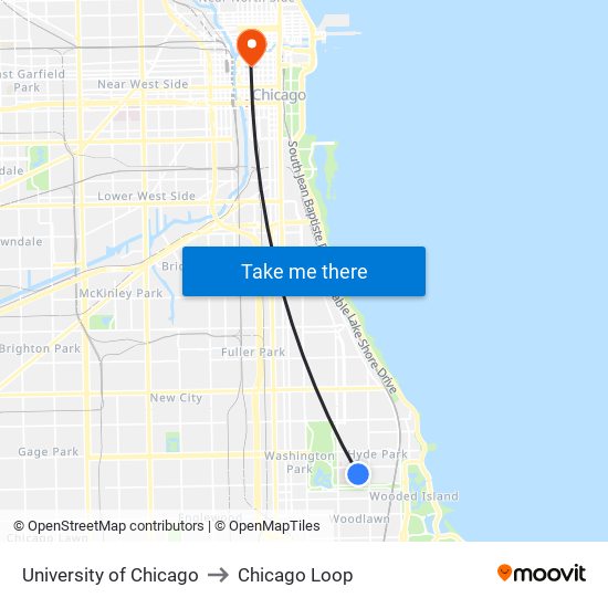 University of Chicago to Chicago Loop map