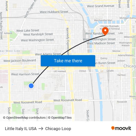 Little Italy IL USA to Chicago Loop map