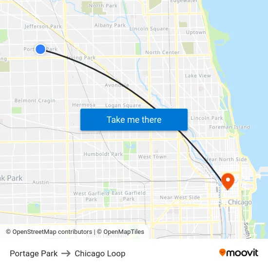 Portage Park to Chicago Loop map