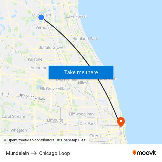 Mundelein to Chicago Loop map