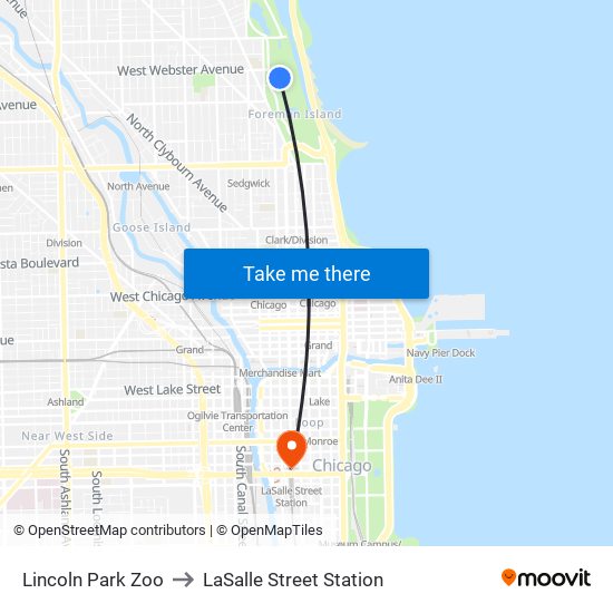 Lincoln Park Zoo to LaSalle Street Station map