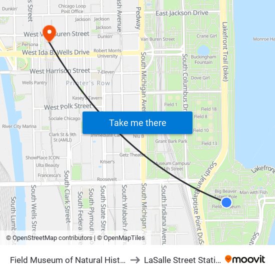 Field Museum of Natural History to LaSalle Street Station map