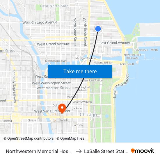 Northwestern Memorial Hospital to LaSalle Street Station map