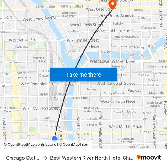 Chicago Station to Best Western River North Hotel Chicago map