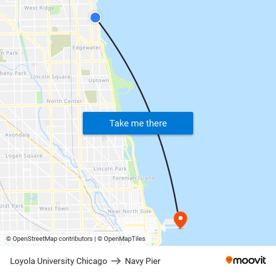 Loyola University Chicago to Navy Pier map