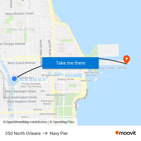 350 North Orleans to Navy Pier map