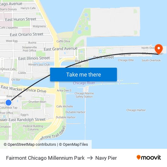 Fairmont Chicago Millennium Park to Navy Pier map