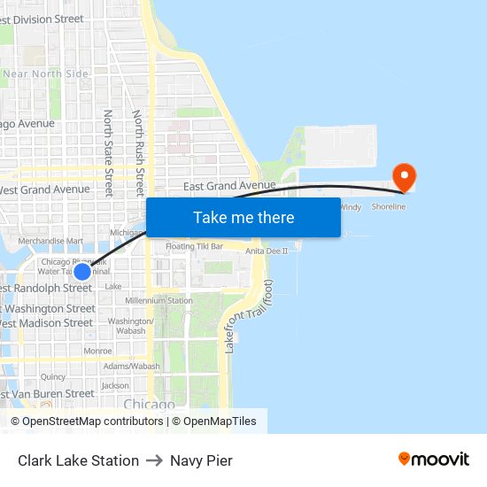 Clark Lake Station to Navy Pier map