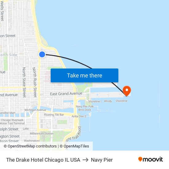 The Drake Hotel Chicago IL USA to Navy Pier map