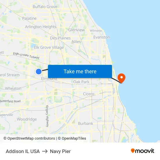 Addison IL USA to Navy Pier map