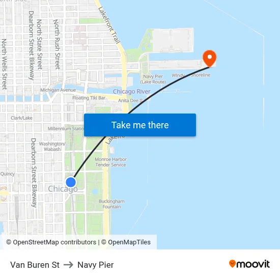Van Buren St to Navy Pier map
