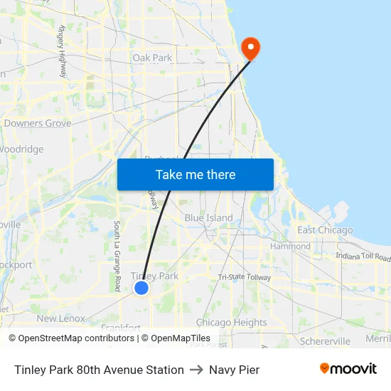 Tinley Park 80th Avenue Station to Navy Pier map