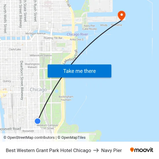 Best Western Grant Park Hotel Chicago to Navy Pier map