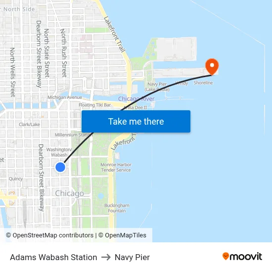 Adams Wabash Station to Navy Pier map