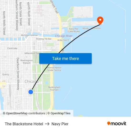 The Blackstone Hotel to Navy Pier map