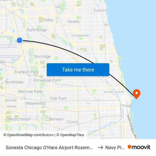 Sonesta Chicago O'Hare Airport Rosemont to Navy Pier map