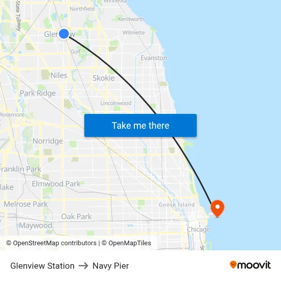 Glenview Station to Navy Pier map