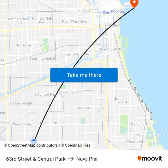 63rd Street & Central Park to Navy Pier map
