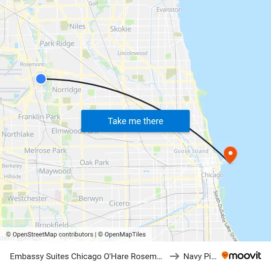 Embassy Suites Chicago O'Hare Rosemont to Navy Pier map