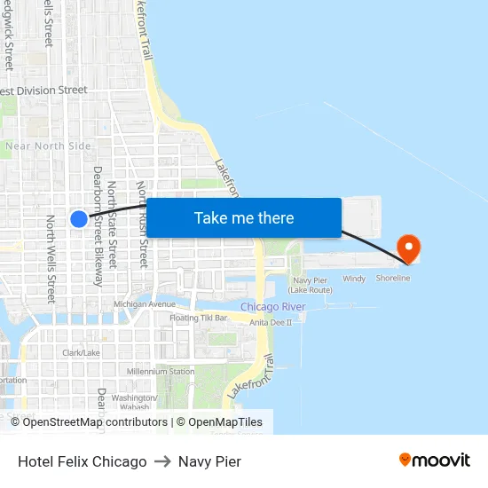Hotel Felix Chicago to Navy Pier map