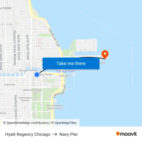 Hyatt Regency Chicago to Navy Pier map