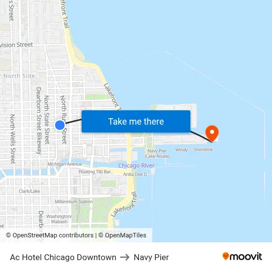 Ac Hotel Chicago Downtown to Navy Pier map