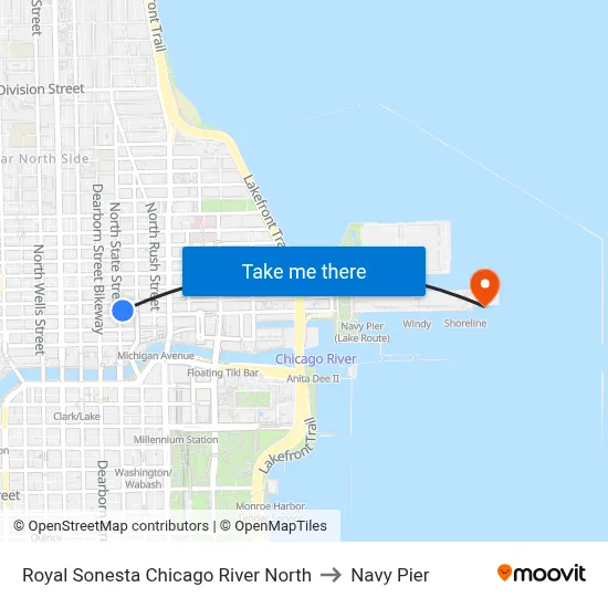 Royal Sonesta Chicago River North to Navy Pier map