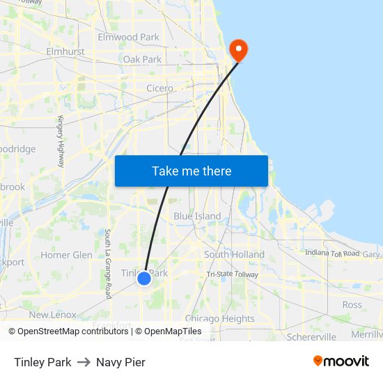 Tinley Park to Navy Pier map