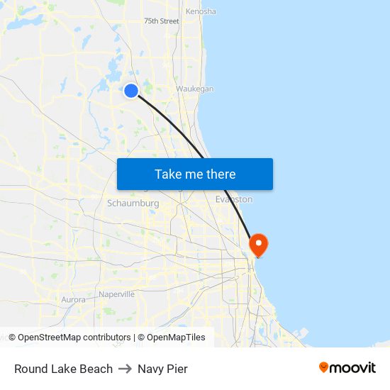 Round Lake Beach to Navy Pier map