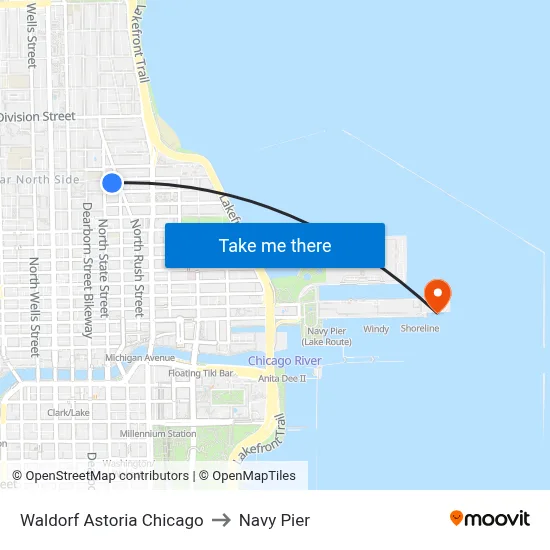 Waldorf Astoria Chicago to Navy Pier map