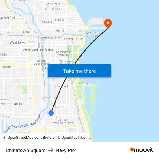 Chinatown Square to Navy Pier map