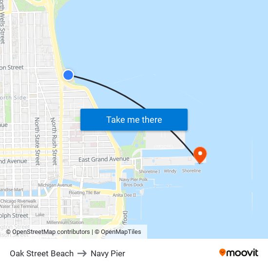 Oak Street Beach to Navy Pier map