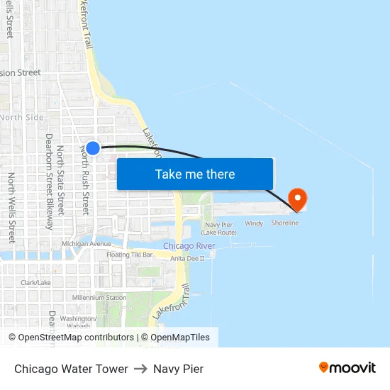 Chicago Water Tower to Navy Pier map