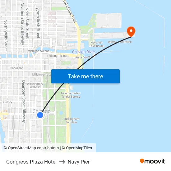 Congress Plaza Hotel to Navy Pier map