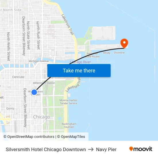 Silversmith Hotel Chicago Downtown to Navy Pier map