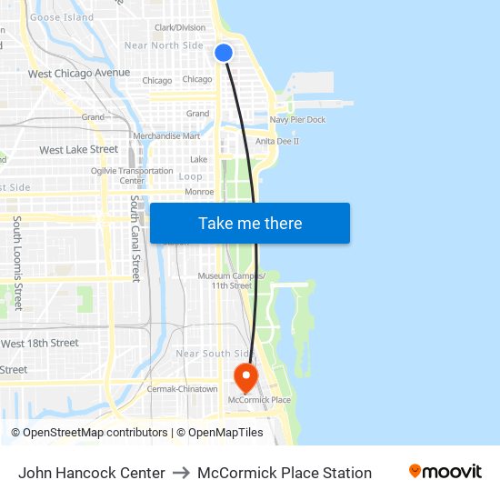 John Hancock Center to McCormick Place Station map