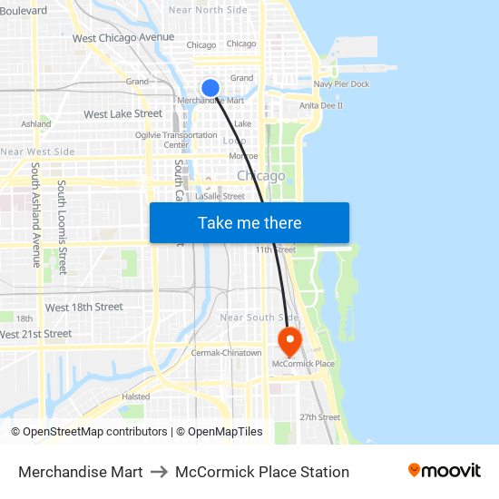 Merchandise Mart to McCormick Place Station map