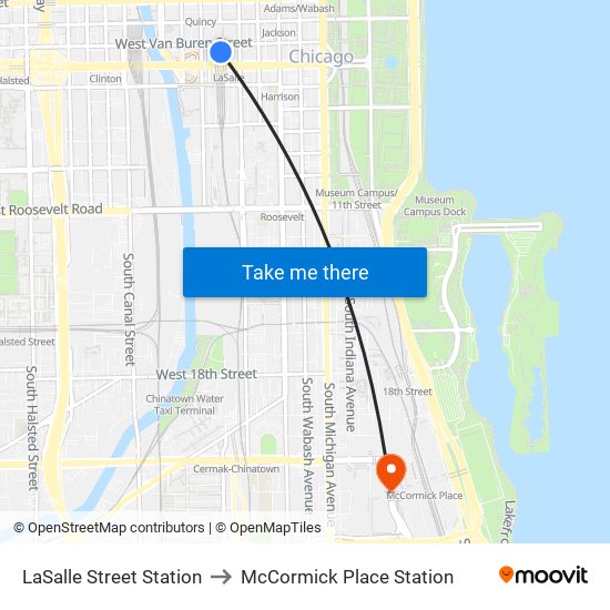 LaSalle Street Station to McCormick Place Station map