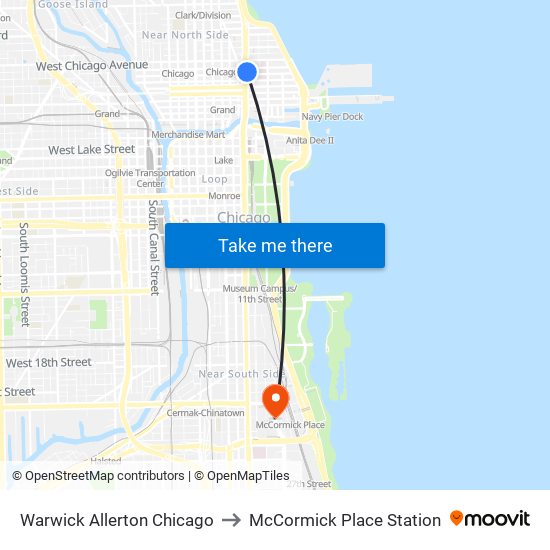Warwick Allerton Chicago to McCormick Place Station map