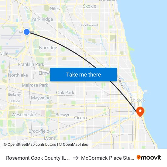 Rosemont Cook County IL USA to McCormick Place Station map