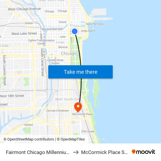 Fairmont Chicago Millennium Park to McCormick Place Station map