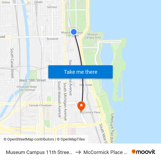 Museum Campus 11th Street Station to McCormick Place Station map