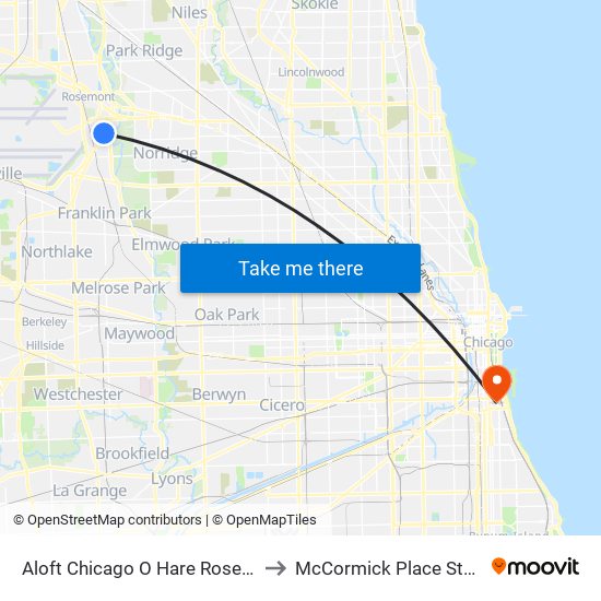 Aloft Chicago O Hare Rosemont to McCormick Place Station map