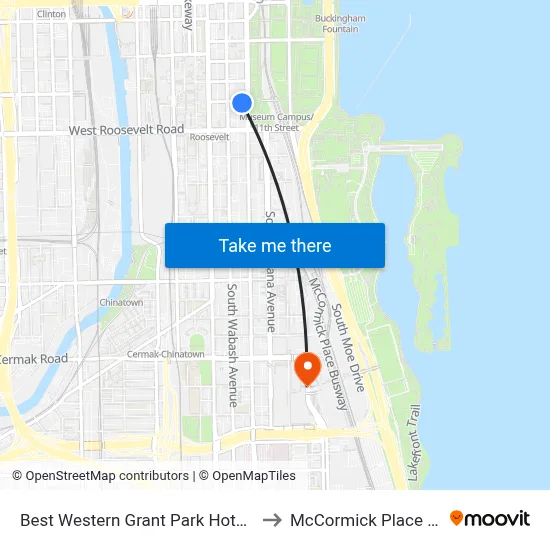 Best Western Grant Park Hotel Chicago to McCormick Place Station map