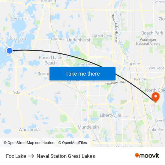 Fox Lake to Naval Station Great Lakes map