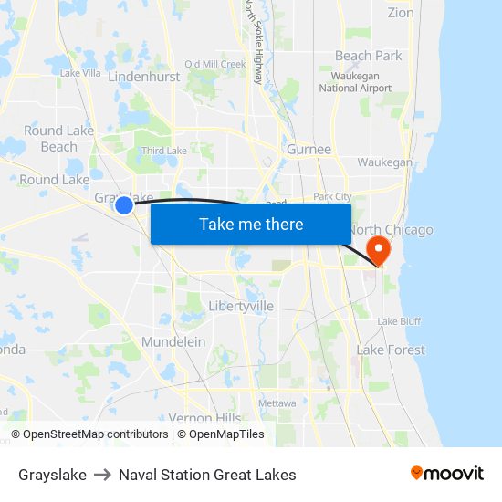 Grayslake to Naval Station Great Lakes map