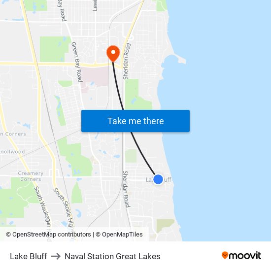 Lake Bluff to Naval Station Great Lakes map